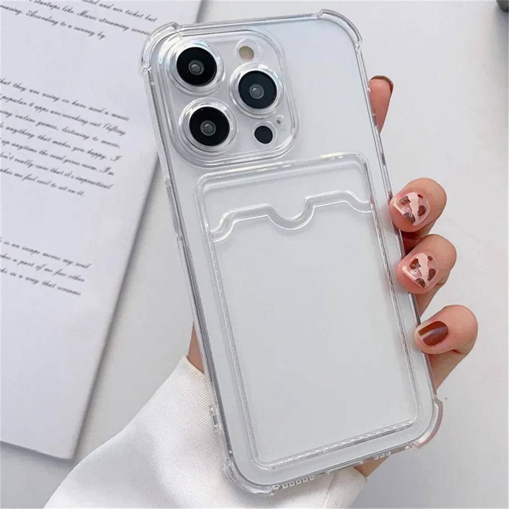 

Clear Transparent Card Slot Bag Holder Case 16 Pro Max for For Iphone 16 15 14 Plus 13 11 12 Shockproof Silicone Wallet Bumper Cover For iphone 11 Pro