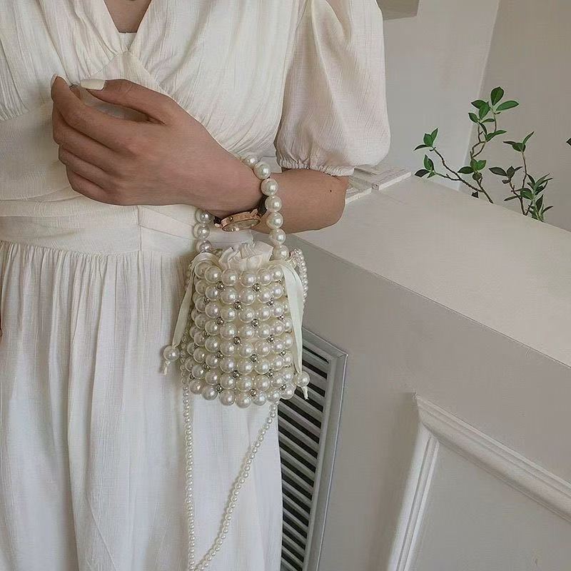 Persality Pearl Light White Beaded Hanbags For Girl Gift Pearls Lg Chian Shoulder Purse Wedding Bridal Clutches New Trendy