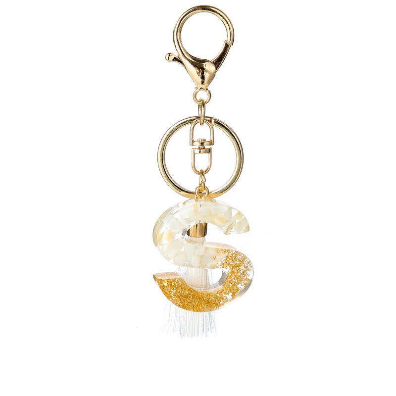 White Tassel Crystal Resin Stone Gold Foil Keychain Classic Retro Fashion Bag Accessory Practical Durable Backpack Hanging Charm