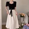 Large size women's clothing temperament splicing waist A-word skirt medium and long summer belly cover dress spring and summer