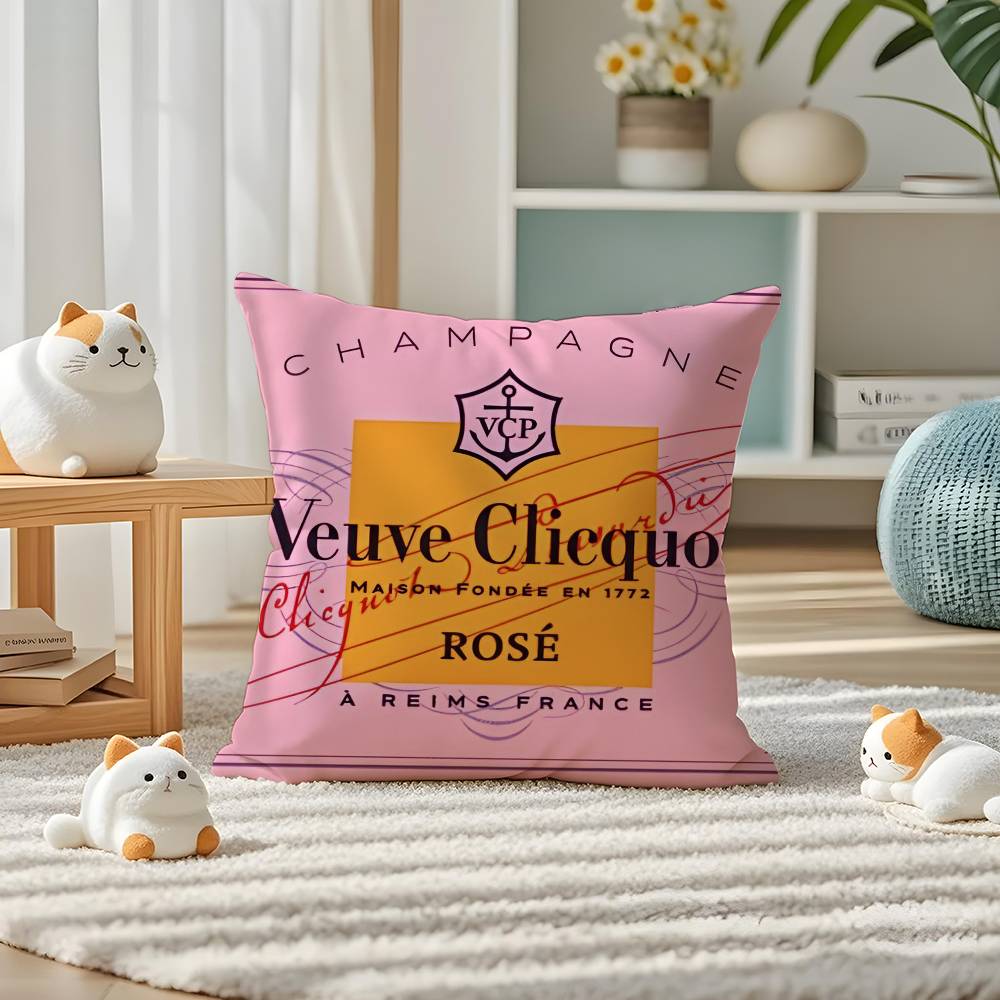 Luxury Fashion V-Veuve C-Clicquot Pillow Case Comfort Sofa Bed Silky Elegant Invisible Zipper Custom Decorative Cushion Cover