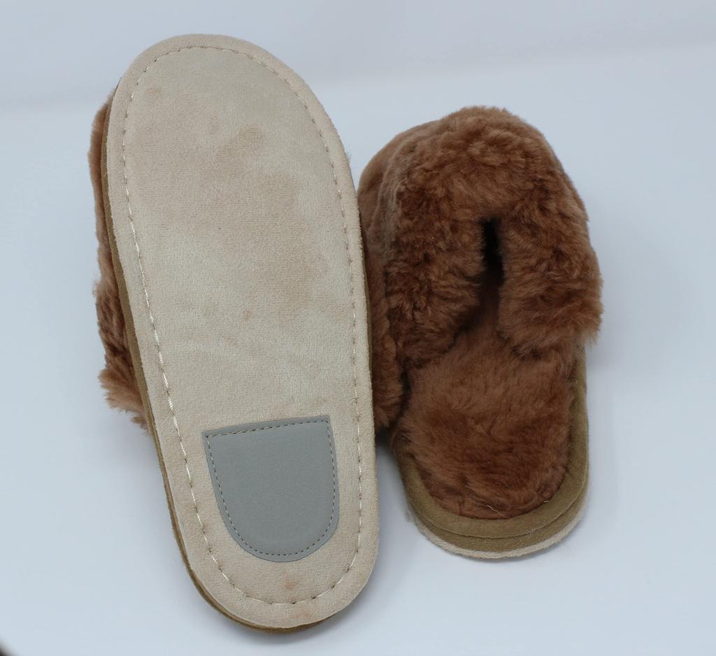 TOKYO SLIPPER Sheepskin Slippers Genuine Sheepskin Deluxe Natural Materials Unisex Warm Room Shoes [100% Type] (Brown, Medium)