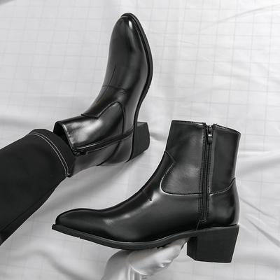 Neue Herren Höhenerhöhende Martin Stiefel Kurze Stiefel Schwarz Spitzschuhe Reißverschluss Koreanische Chelsea Stiefel Kurze Stiefel Herren