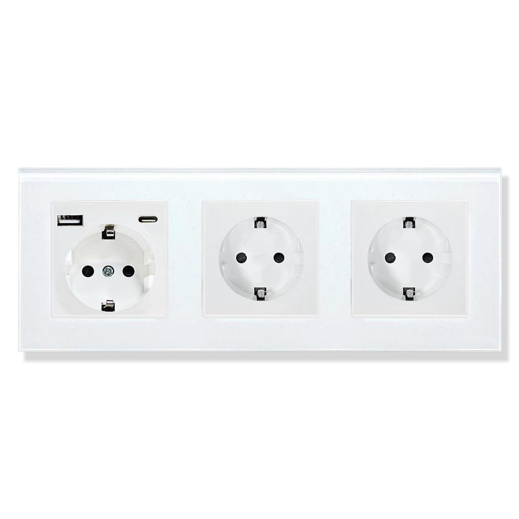 Złoty Panel Ze Szkła Hartowanego Okrągłe Rosyjskie Gniazdko Ścienne 16A – Ukryty Design