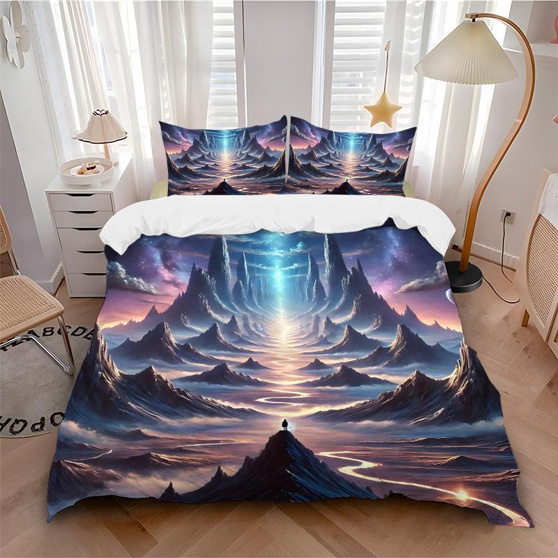 

3pcs bedding set Mystical Landscape Includes 1 Comforter + 2 Pillowcases, Without Pillow Inserts, Soft Comfortable, Lightweight Breathable113 135x200cm