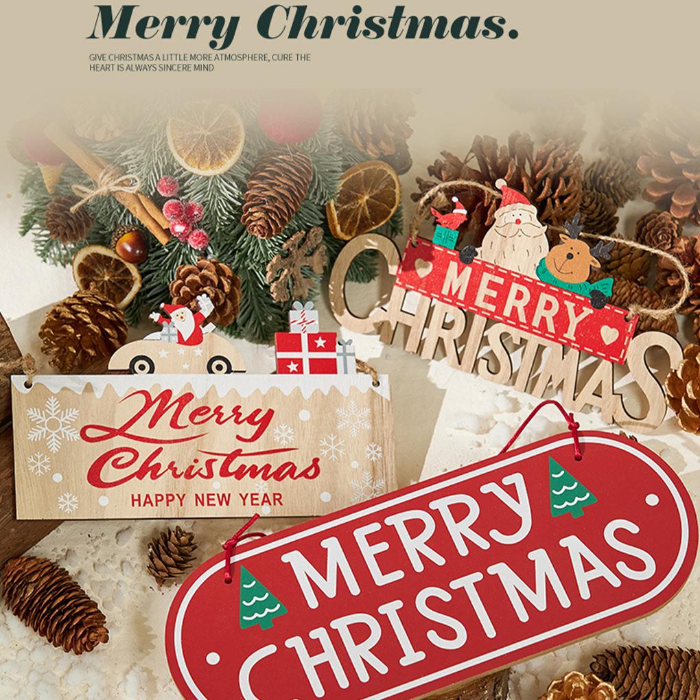 2PCS/SETMerry Christmas Wooden Sign Wall Decor Christmas Ornament Christmas Hanging Plaque for Wall Home New Year Indoor Outdoor