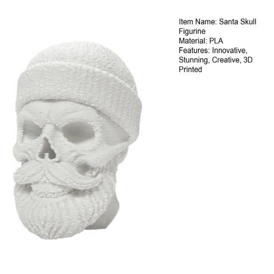 3D Printed Santa Claus Skull Figurine, Novelty Skeleton Head Statue, Collectible Christmas Ornament for Halloween Home Party Decor