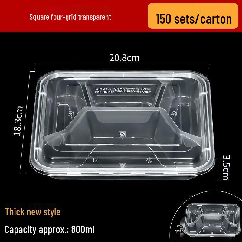 Disposable 4-Compartment Takeaway Meal Boxes