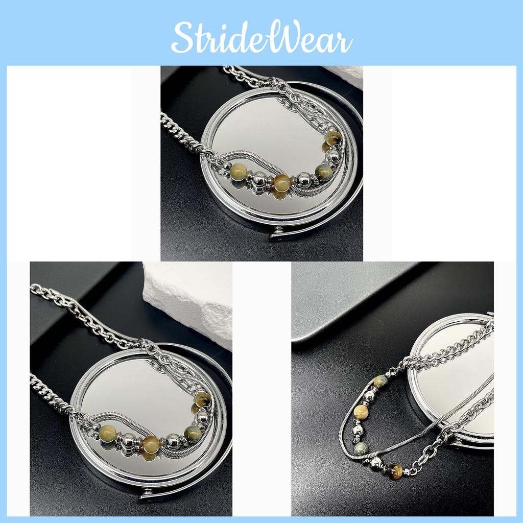 Geometric Stainless Steel Necklace With Natural Stone Beads For Unisex Fashion