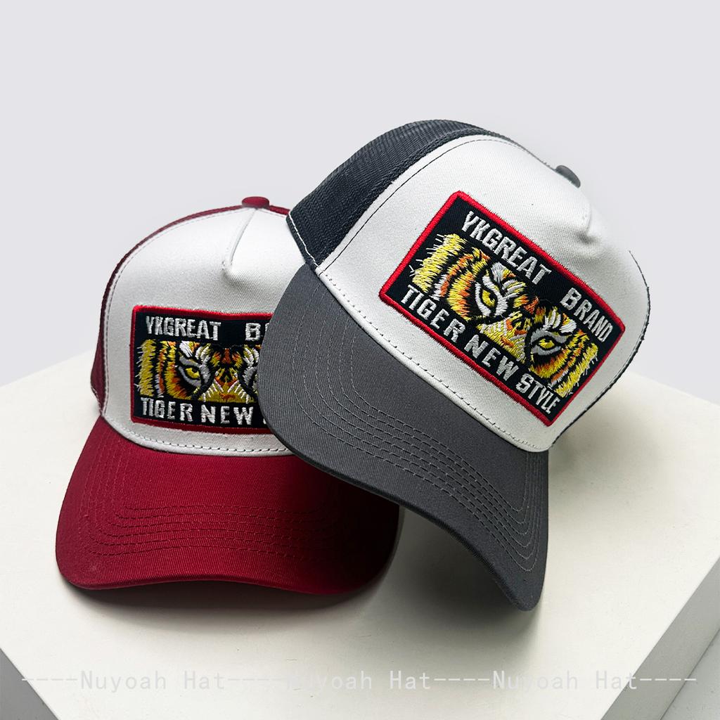 Neue Unisex-Street-Baseballkappen mit Stickerei-Tigerbuchstaben, atmungsaktiv, Farbblock, Sonnenschutz, Netz-Trucker-Kappen, persönlich, vielseitig