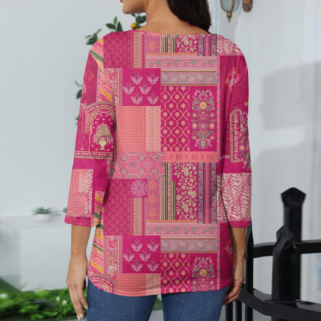 Top Casual de Moda para Mujer Sexy Cómodo Cuello en V Floral Manga Siete