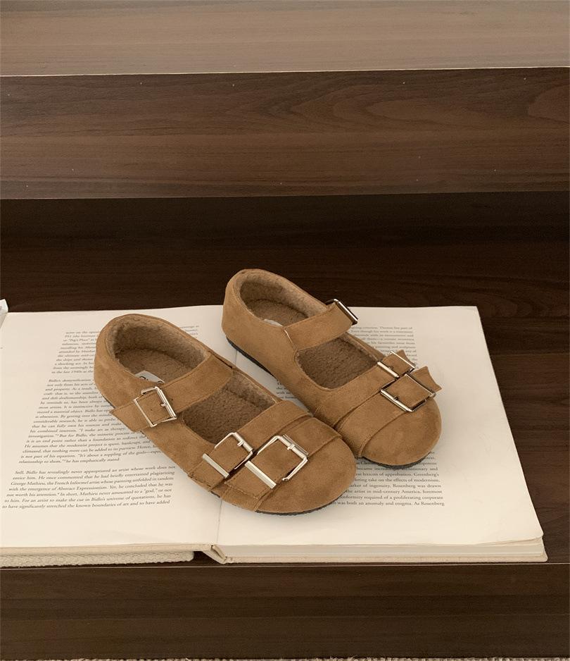 Thick-soled bag head shoes for women's outer wear 2025 new cork-soled belt buckle frosted leather muller shoes for women