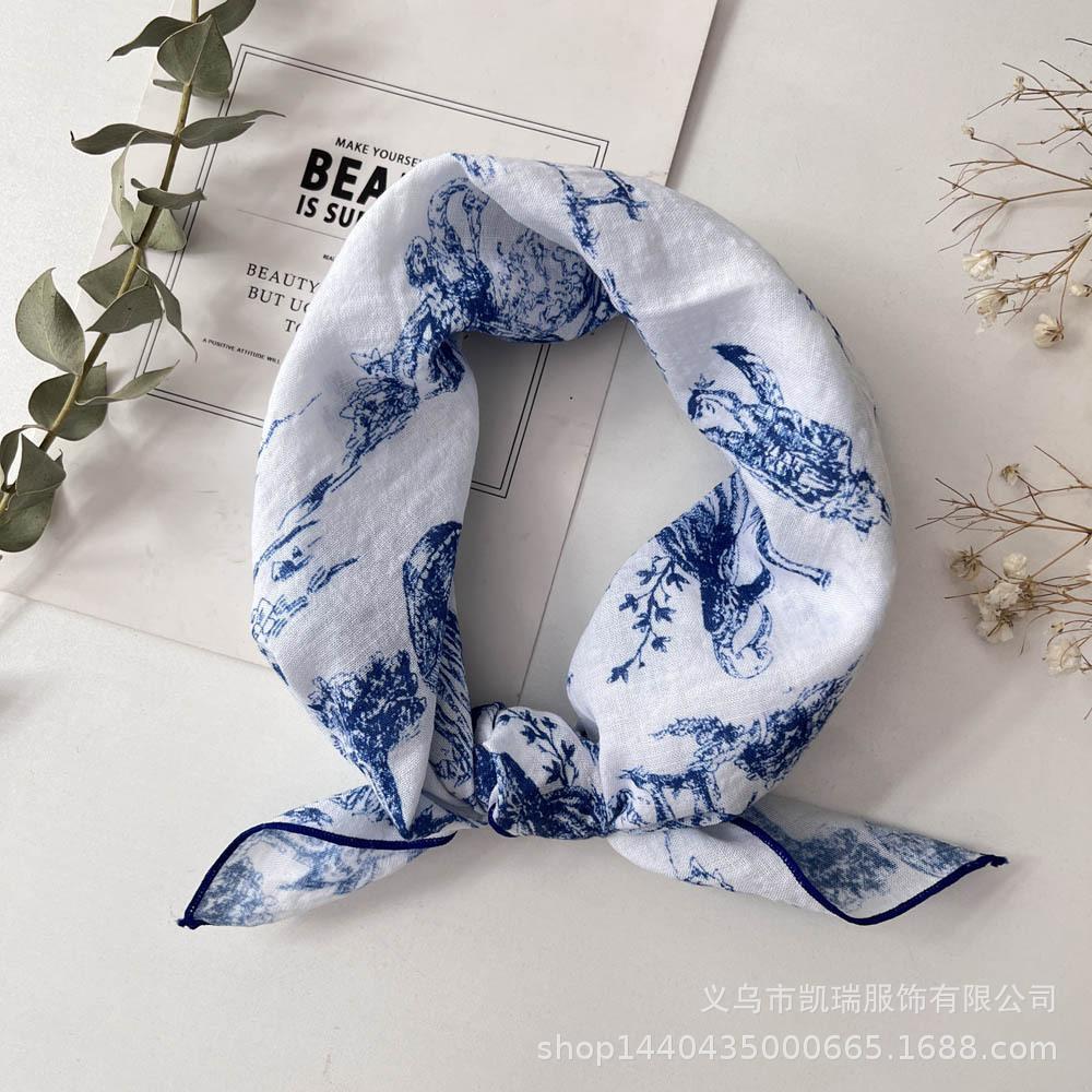 Silk Scarf Small Square Scarf Women'S Cotton And Linen Scarf Fresh Small Floral Encrypted Decorative Retro Headband Exquisite