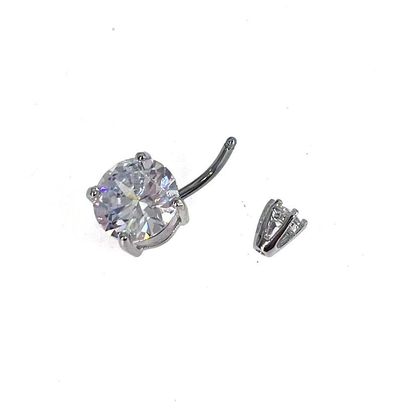 Stainless Steel Round Zircon Four-Claw Navel Ring Body Piercing Stud