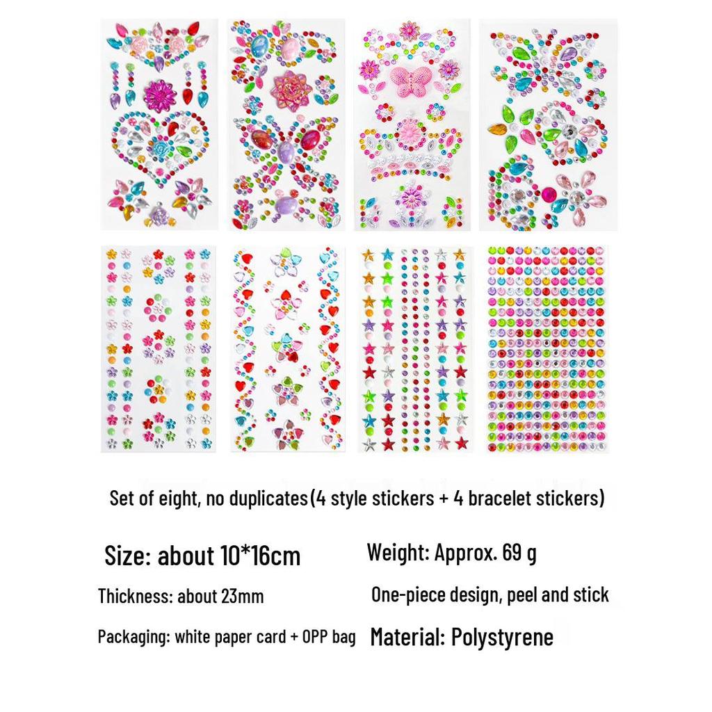 Gem Stickers: Kids' 3D Acrylic Crystal DIY Rhinestone Decorations, Colorful Cross-Border Designs for Girls