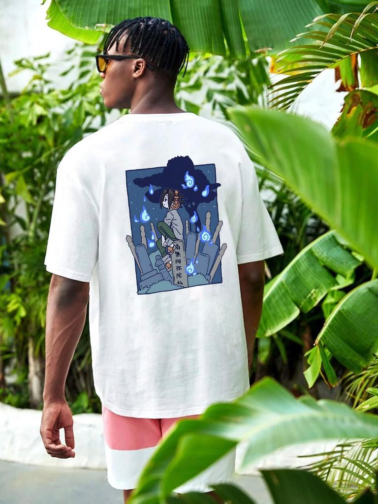 Japanese Cool Boy Cartoon T-shirt for Unisex Gothic Summer Cotton High Street Unisex Tops Short Sleeve Tees Women O-neck T Shirts