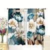 Blue Floral Painted Pattern Printed Curtains Window Decorations Home Room Made Of Polyester