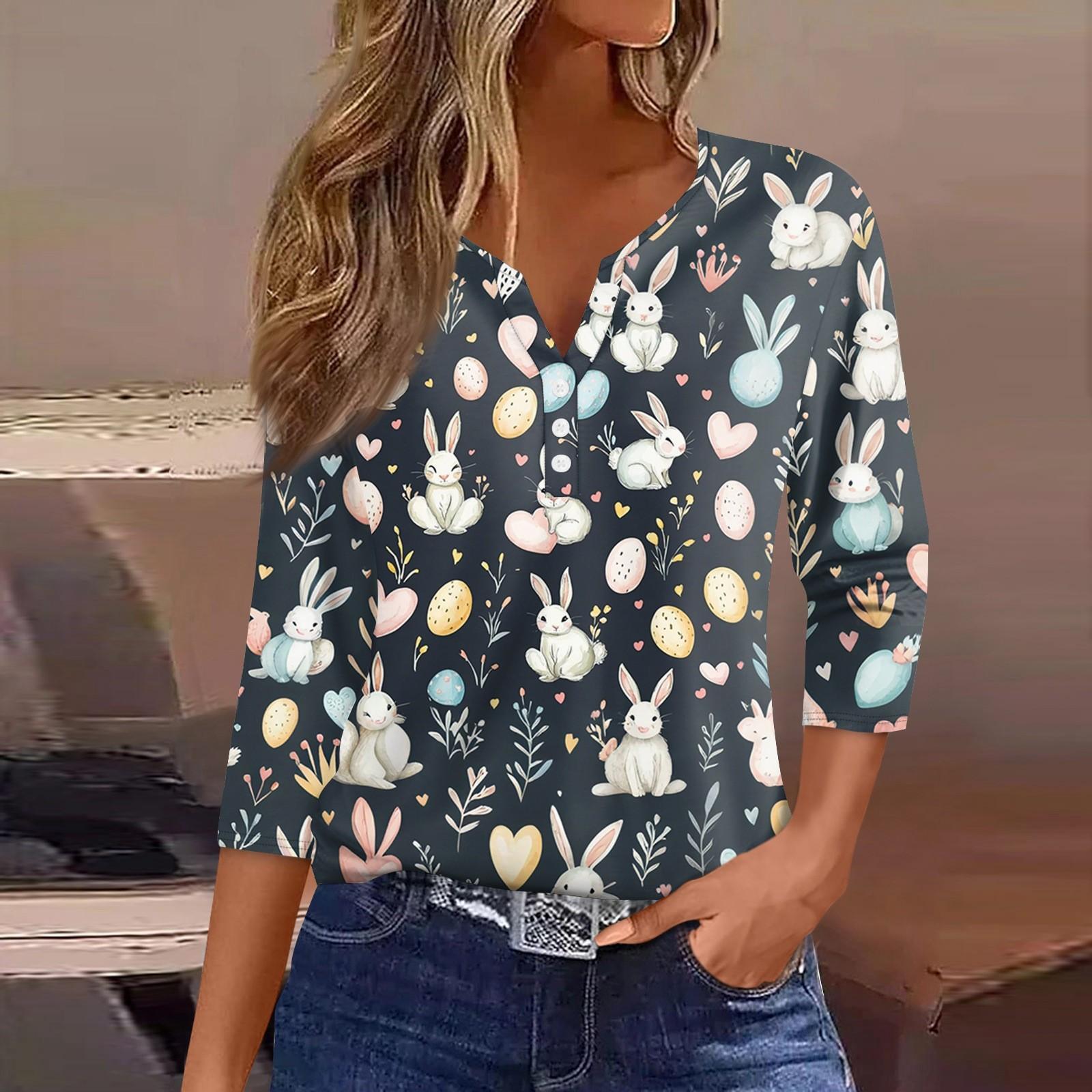 

Жен. Футболка С принтом Пуговицы Рукав 3/4 Повседневные Выходные Мода Классический Классический V-образный вырез Обычный Верх XXL