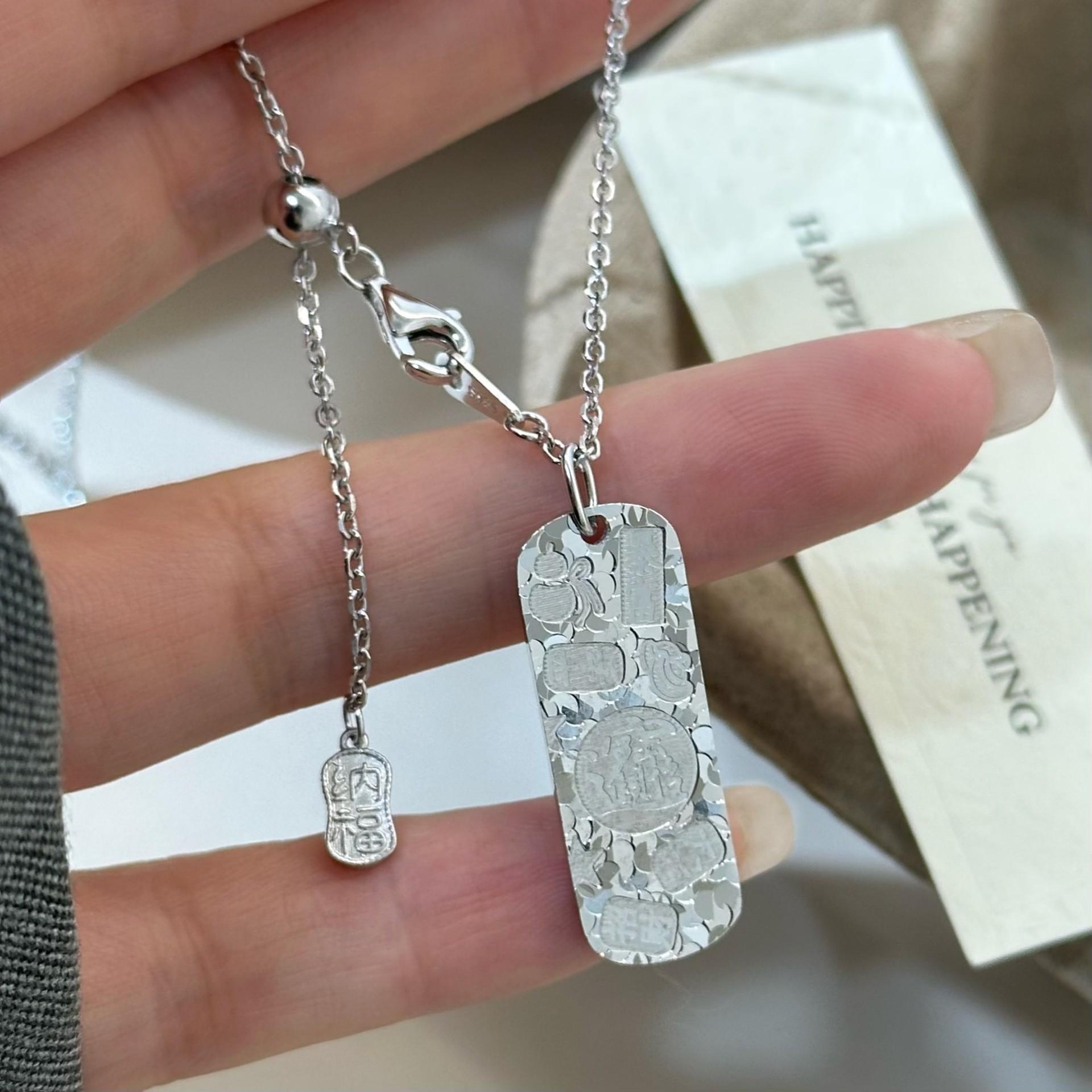 

S925 Sterling Silver Fortune Pendant Necklace with Pull-out Clasp - Modern Chinese Style, Versatile & Fashionable
