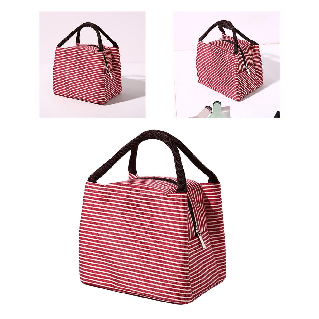 Matboksveske Bærbar Stor Kapasitet Sammenleggbar Isolert Piknikveske for Reise Arbeid Rød Stripete