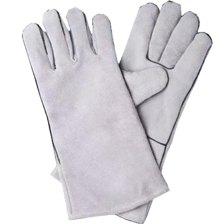 Extended Length Double-Layer Cowhide Welding Gloves: Heat-Resistant, Non-Stitch, Wear-Proof, Anti-Scald Protection