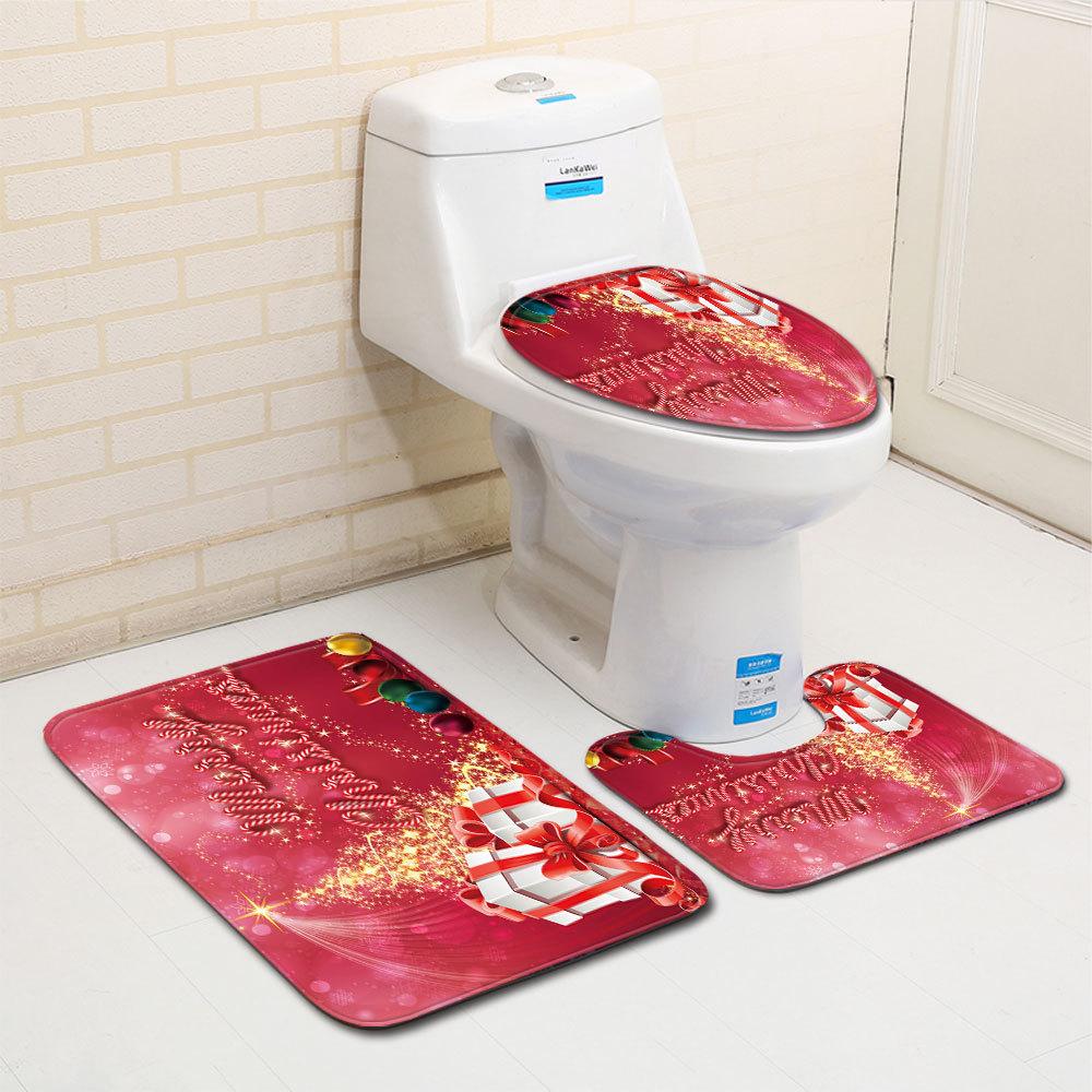 Christmas Bathroom Floor Mat Toilet Three-Piece Set