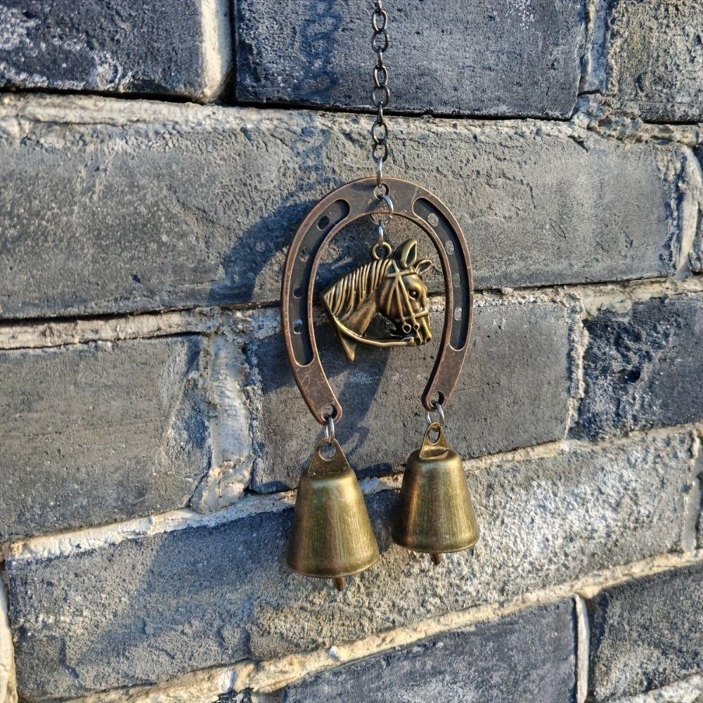 Creative Retro Wind Chimes Horse-Shaped Courtyard Hanging Ornament Blessing Metal Pendant  Backyard