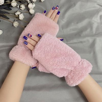 Women's Autumn and Winter Cute Warm Gloves Windproof Velvet Thickened Gloves Student Writing Gloves
