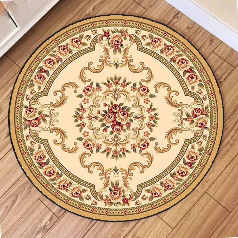 Classic Blossom Round Carpet, Intricate Floral Medallion On Crimson with Bohemian Rug Floor Mat for Traditional Parlor Fashion