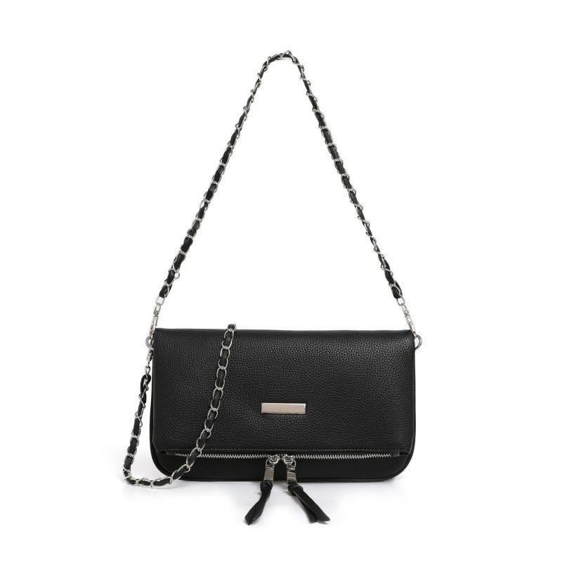 

2025 new soft leather small square bag, European and American fashion versatile chain, underarm tassel single shoulder oblique span bag чёрный