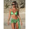 Digital Printed Mesh Three-Piece Bikini Split Swimsuit for Women
