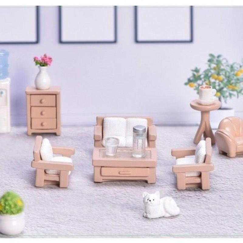 9pcs/set Miniature Simulated Furniture Set Small Ornament Models Sofas Beds Coffee Tables Cabinets For DIY Handmade Decorations