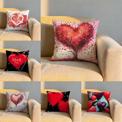 Valentine Red Heart Cushion Cover Soft Reversible Durable Pillow Cover MultiScene Use for Home Car Daily Comfort