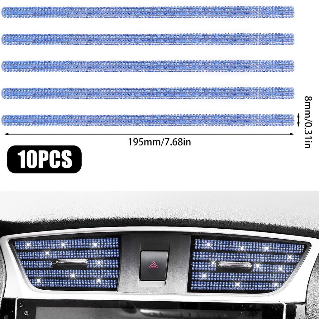 10pcs Car Vent Outlet Trim Car Air Conditioner Trim Rhinestones Bling Car Interior Air Vent Trim Strip Air Outlet Decoration