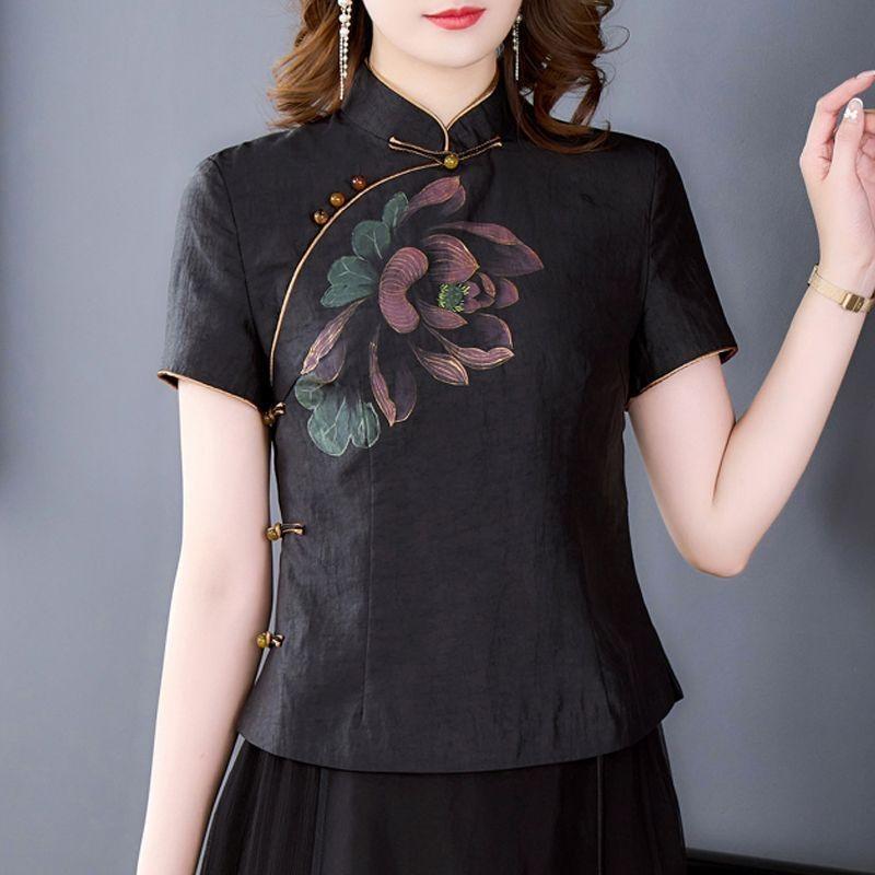 

Женская летняя рубашка с планкой на пуговицах-дисках в античном стиле, ретро, улучшенный воротник-стойка, рубашка с короткими рукавами 3XL (recommended 138-75kg)