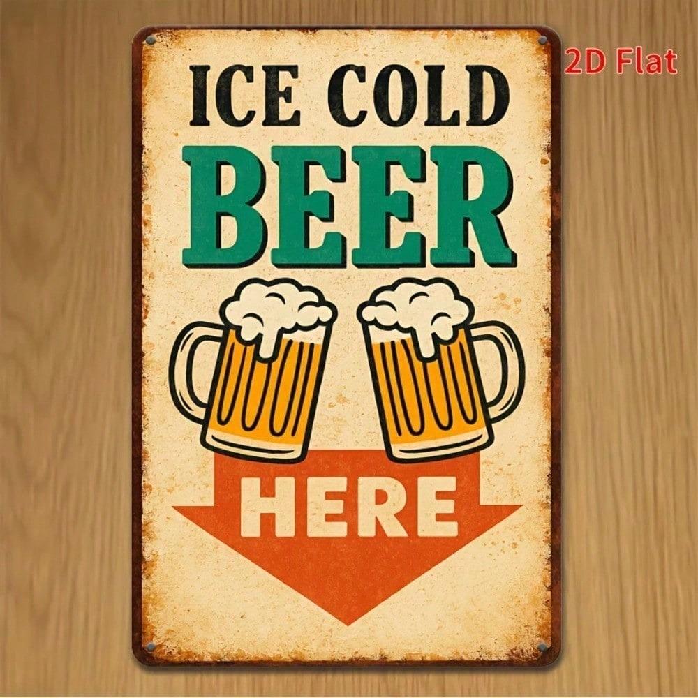 Vintage ICE COLD BEER Metal Sign 8x12, Retro Tin Plaque Wall Art for Home Bar Garage Cafe