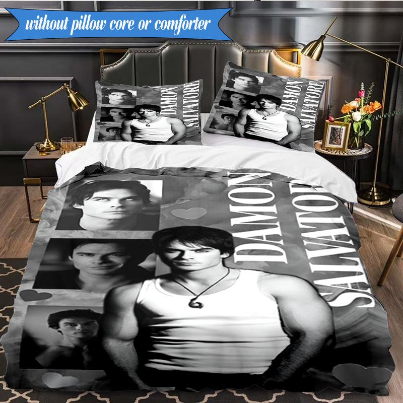 3PCS Two Men In Suits Damon Bedding Set,Including 1pc Duvet Cover And 2pcs Pillowcases Perfect for Bedroom, Dormitory, Fan Christmas Gift