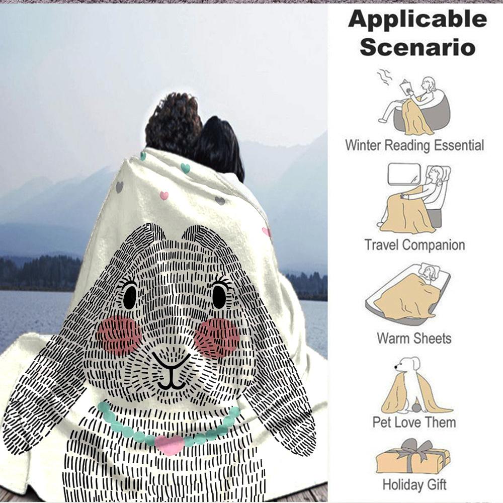 1pc Bunny Hearts Lightweight Flannel Blanket, Comfortable and Warm Blanket, for Office and Camping Sofa Bed, Livingroom017