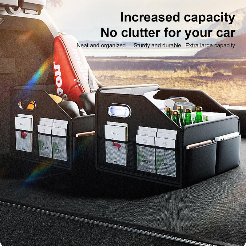 PU Leather Car Trunk Storage Basket Large Capacity Auto Trunk Storage Organizer Tote Bag Trunk Storage Organizer Car Supplies