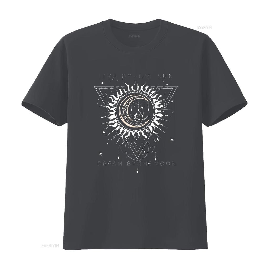 Live By The Sun Dream Moon Boho T Shirt vintage Washed Versatile Top For Everyday Wear Comfortable streetwear Slightly fashion