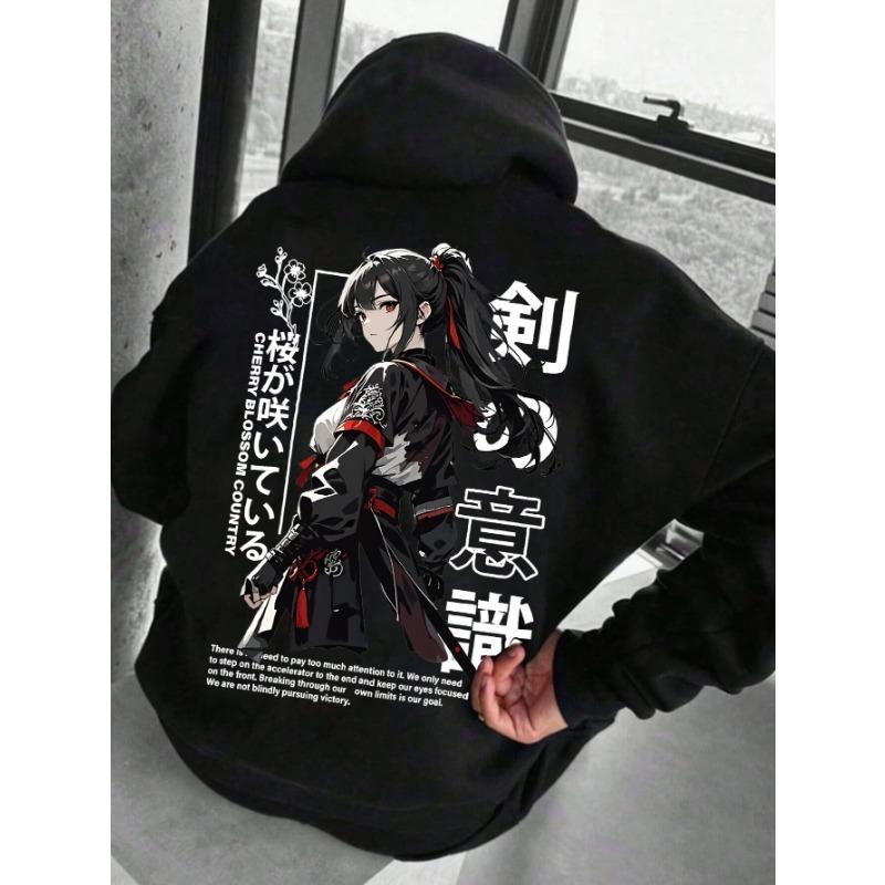 Men's Loose and Casual Fashionable Printed Japanese Anime Hooded Sweatshirt for Autumn and Winter A Warm Comfortable Sport Shirt