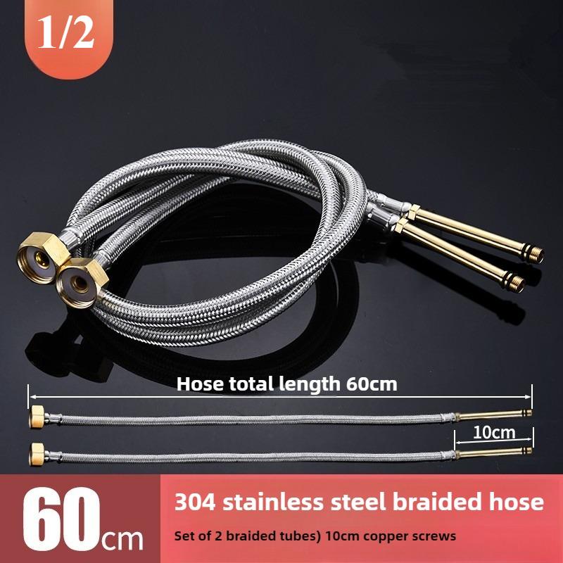 

60cm 1 Pair Stainless Steel Flexible Plumbing Pipes Cold Hot Mixer Faucet Water Supply Pipe Hoses Bathroom Part 1/2 3/8 9/16