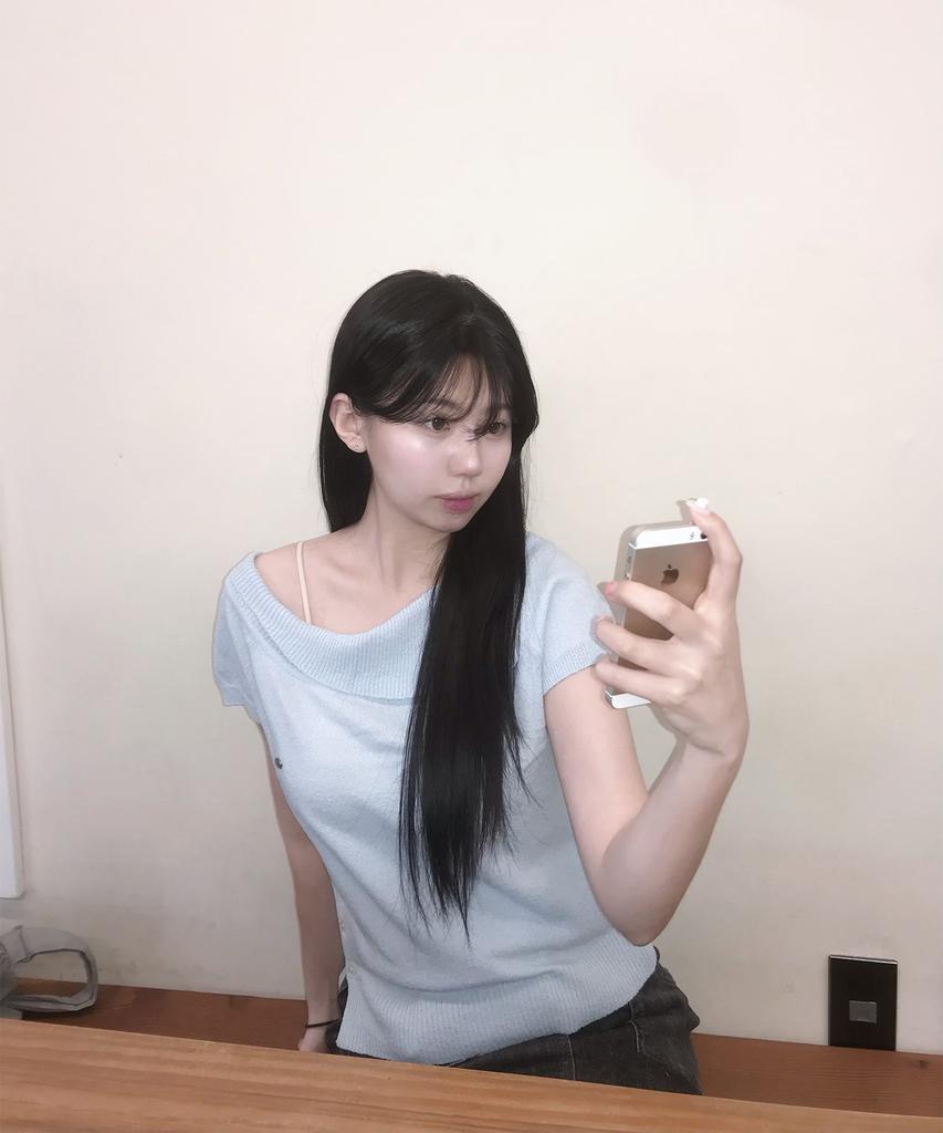 AWESOME STUDIO Asymmetrical Collar Off-Shoulder Knit Light Blue
