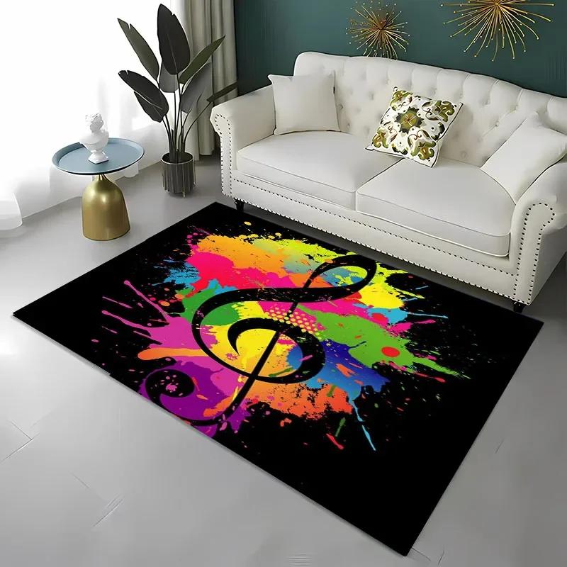 3D HD Music Notes Theme Large Area Rug,Carpet for Living Room Bedroom Sofa Kitchen Decoration,Kid‘s Play Non-slip Floor Mat Gift