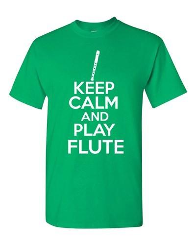 Keep Calm And Play Flute Musician Novelty Statement Graphics Adult T-Shirt Tee Unisex T-Shirt XL
