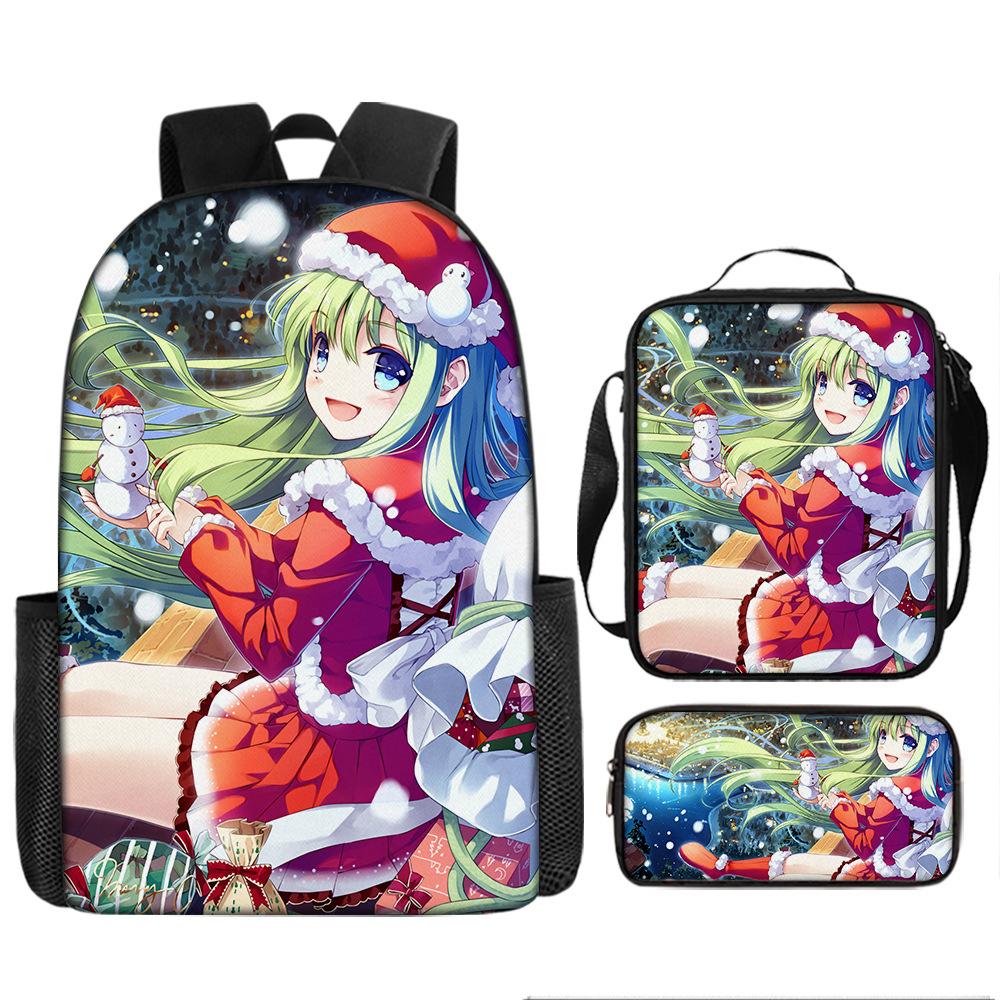 Santa Claus Christmas Tree Backpack Elementary School Bag Large Capacity Leisure Bag Lunch Bag Pencil Bag Three-piece Set