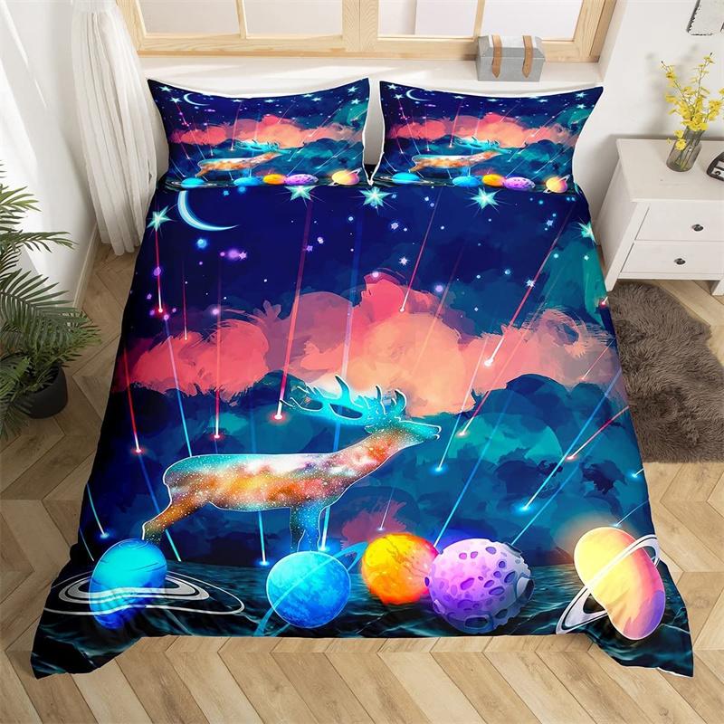 Deer Animal Duvet Cover Collection Twin Queen Size Butterfly Flowers Bedding Collection Microfiber Moon Galaxy Comforter Cover For Girls Teens