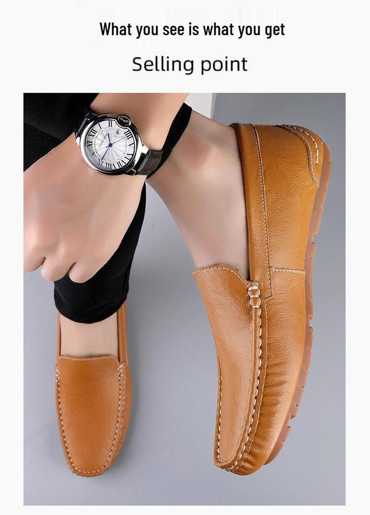 Men's Large Cowhide Leather Slip-On Driving Moccasins - Casual Spring Loafers