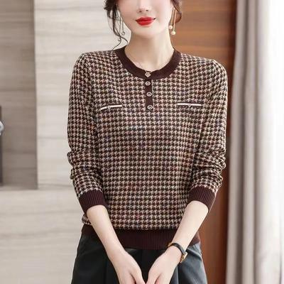 Women's Spring and Autumn Loose Round Neck Knitted Shirt Thin Temperament Large Top