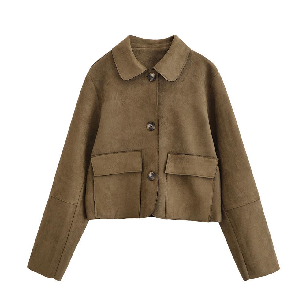 European and American Autumn New Women's Clothing Casual Simple Suede Effect Short Jacket